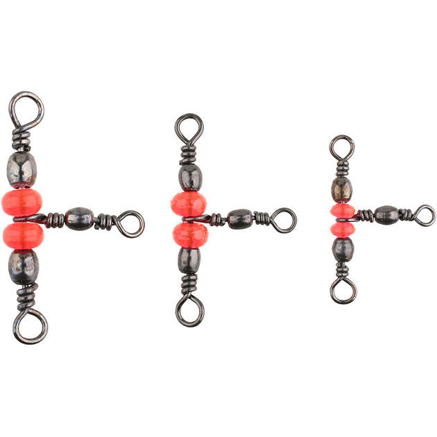 AMA-A1503-12-14 Тройной вертлюг-бочонок "Mikado" тип С с красными бусинами №12*14BN (р.н.-11кг/упак.=5шт.) {фас.=10уп.}