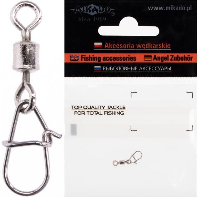 AMA02-091-S Роликовый вертлюг с застёжкой "Mikado" - size S (р.н. до 8.5кг./упак.=10шт.)