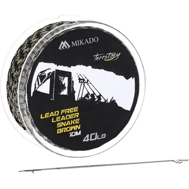 AMC-LFL40DC Лидкор супер-мягкий, утяжелённый "Mikado -Territory" LEAD FREE LEADER (40LB, 10м ) тёмный камуфляж + игла-протяжка