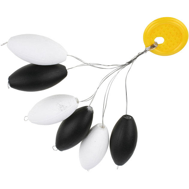 Арт.ATC-S03-10X21 Стопоры "Mikado" TROUT CAMPIONE FLOAT FOOTBALL д.10*21мм ( 6шт.) пенопл., овальные, чёрные и белые