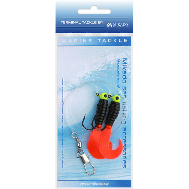 LS-A000-2X6Y04 Система поводков "Mikado" на треску  PILK TWIST JIGHEAD RIG (2 x 6g,/5.5cm, крючки №1/0) чёрныо-красный