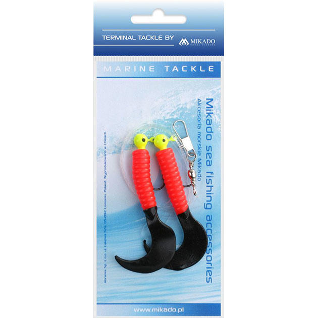 LS-A005-2X3Y-03 Система поводков "Mikado" на треску  PILK TWIST JIGHEAD RIG (2 x 3g,/5.5cm, крючки №1) красно-чёрный