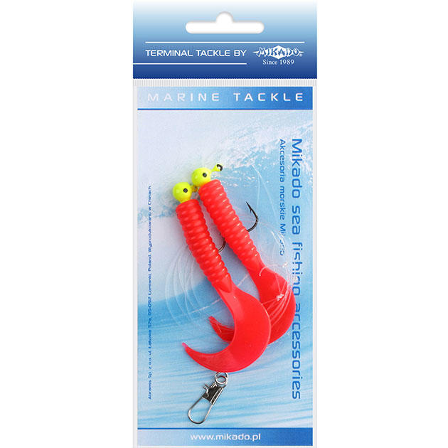 LS-A007-2X3Y-01 Система поводков "Mikado" на треску  PILK TWIST JIGHEAD RIG (2 x 3g,/7.5cm, крючки №1) красный