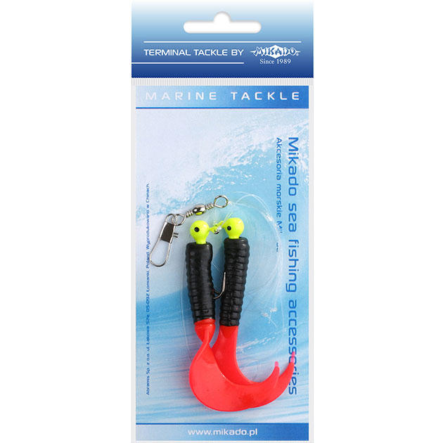 LS-A007-2X3Y-04 Система поводков "Mikado" на треску  PILK TWIST JIGHEAD RIG (2 x 3g,/7.5cm, крючки №1) чёрныо-красный