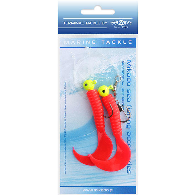 LS-A007-2X6Y-01 Система поводков "Mikado" на треску  PILK TWIST JIGHEAD RIG (2 x 6g,/7.5cm, крючки №1/0) красный