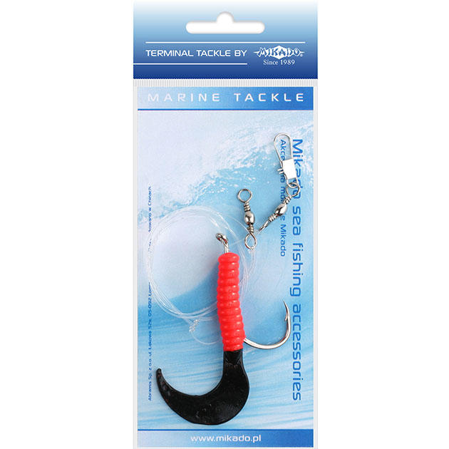 LS-A060-7.5-03 Готовая оснастка "Mikado" на треску  PILK TWIST RIG (7,5cm, крюч. №6/0) красно-чёрный