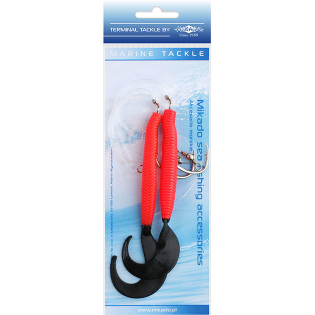 LS-A075-14-03 Система поводков "Mikado" на треску  PILK D-TWIST RIG (2 x 14cm, крючки №8/0) красно-чёрный