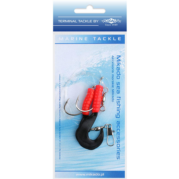LS-A075-5.5-03 Система поводков "Mikado" на треску  PILK D-TWIST RIG (2 x 5,5cm, крючки №4/0) красно-чёрный