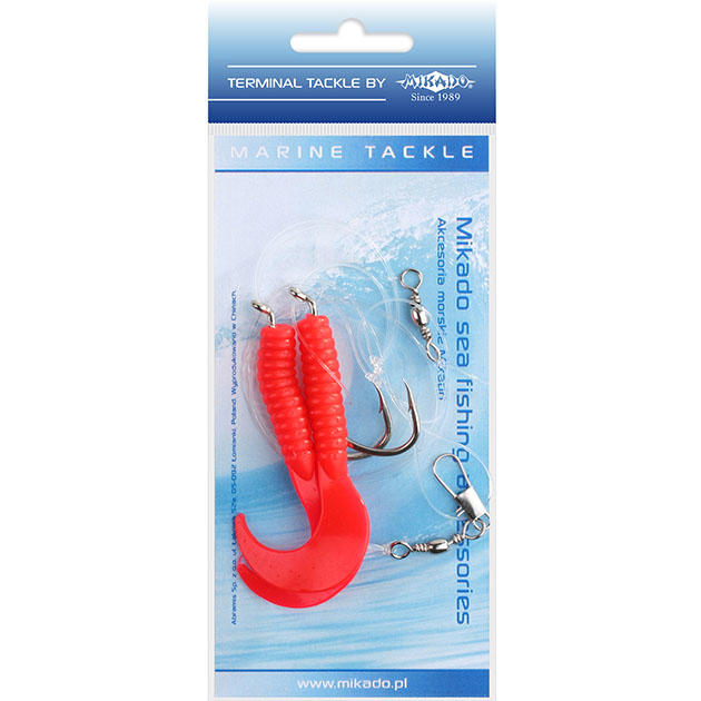 LS-A075-7.5-01 Система поводков "Mikado" на треску  PILK D-TWIST RIG (2 x 7,5cm, крючки №6/0) красный