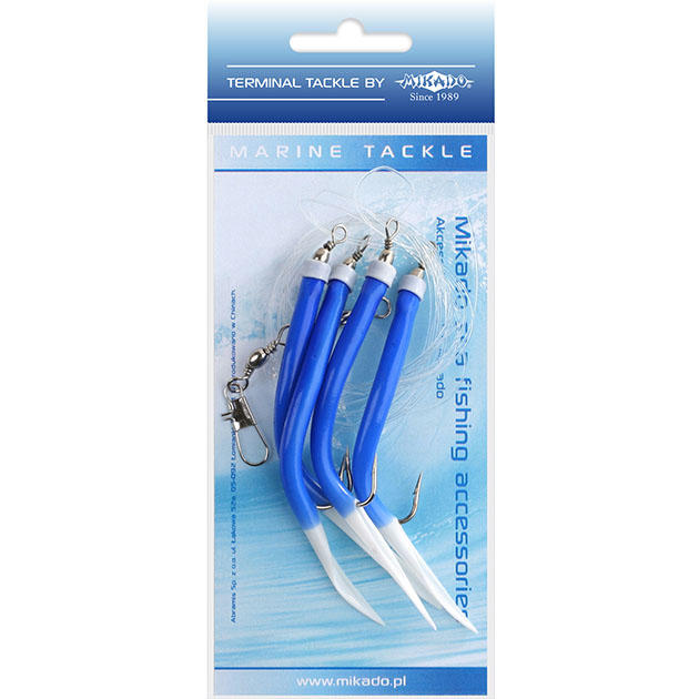 Арт.LS-A200-20 Готовая оснастка "Mikado" для морской ловли GUMMI MAKK RIG крючки 4 х №2/0 (красно-синие)