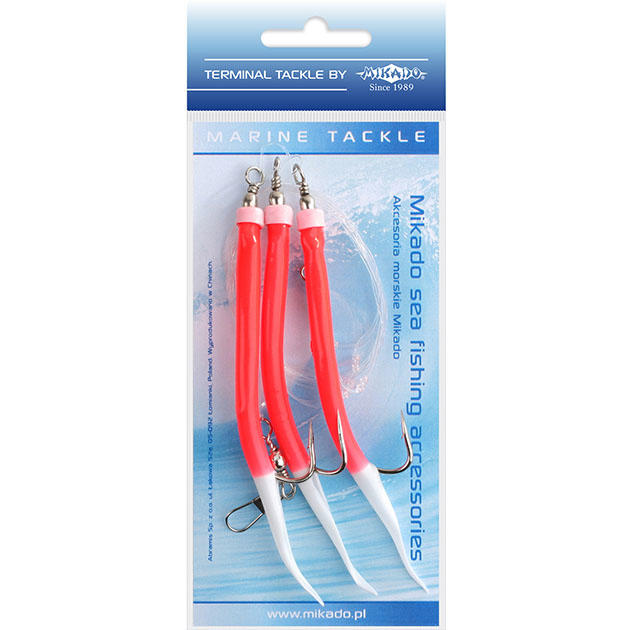 Арт.LS-A210-04 Готовая оснастка "Mikado" для морской ловли GUMMI MAKK RIG крючки 3 х №4/0 (красно-белые)