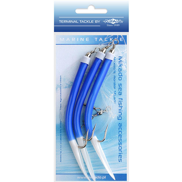 Арт.LS-A220-20 Готовая оснастка "Mikado" для морской ловли GUMMI MAKK RIG крючки 3 х №6/0 (сине-белый)