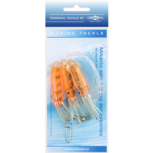Арт.LS-C171 Поводки " Mikado " для морской рыбалки SQUID RIG крючки 3 х №4/0 (коричневый кольмар 7,5cm)