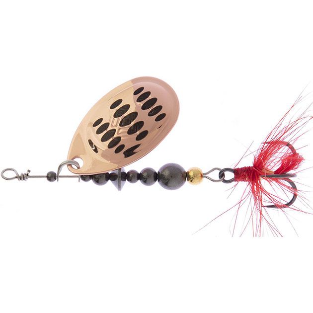 Арт.PMB-HYP-5-CB Блесна вращ. "Mikado" HYPNOTIC № 5 - COOPER BLACK (13,4г.; тройник BKK) с красной кисточкой