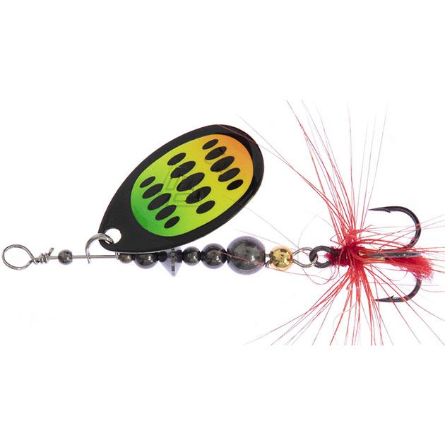 Арт.PMB-HYP-5-FT Блесна вращ. "Mikado" HYPNOTIC № 5 - FIRETIGER (13,4г.; тройник BKK) с красной кисточкой