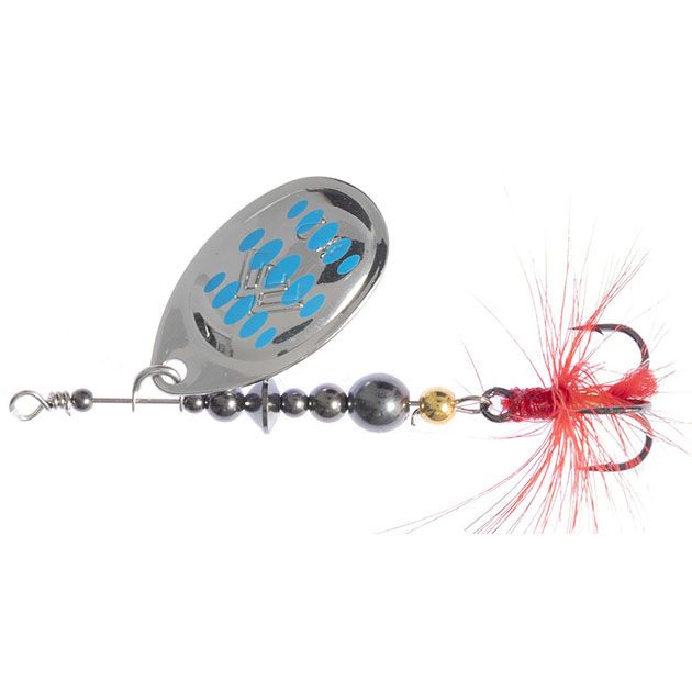 Арт.PMB-HYP-5-SB Блесна вращ. "Mikado" HYPNOTIC № 5- SILVER BLUE (13,4г.; тройник BKK) с красной кисточкой