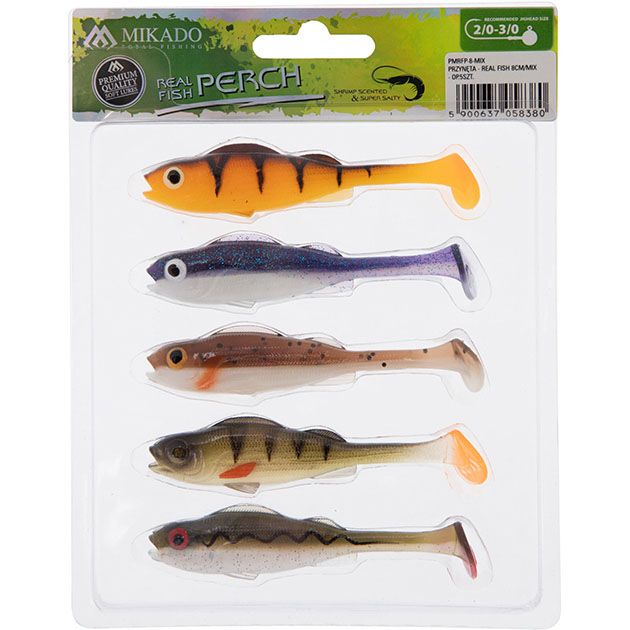 PMRFP-8-MIX Силикон. приманка ОКУНЬ "Mikado" REAL FISH / PERCH - 8cm, ассорти. ( 5шт.) креветка