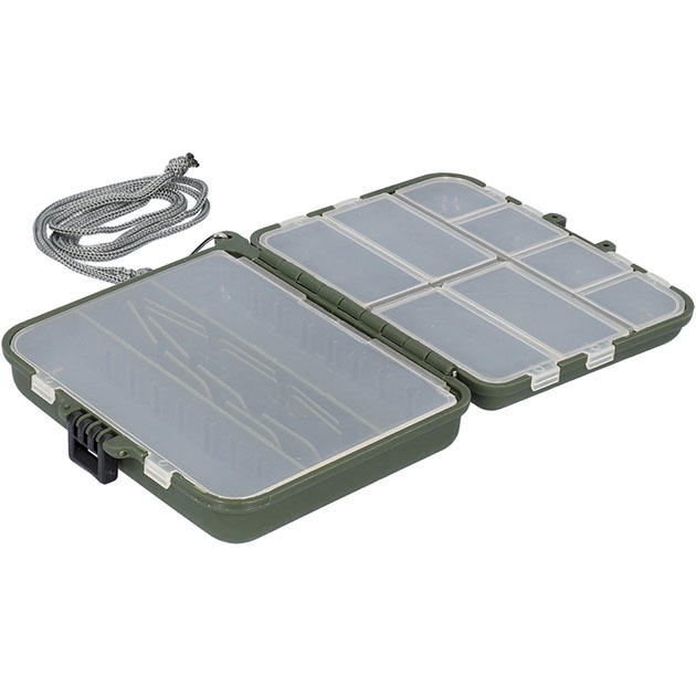 Арт.UACH-H376 Коробка рыболова "Mikado" двухсторонняя (12,5 х 10,5 х 3,5 см) зелёная