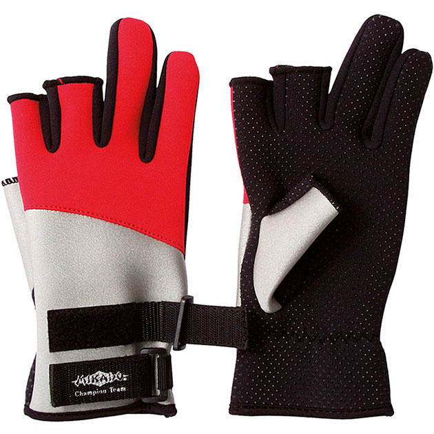 Арт.UMR-01- M Перчатки неопрен " Mikado "/размер M / чёрно-красно-серебрист., без 3-х пальцев