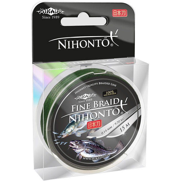 Плетеный шнур " Mikado " NIHONTO FINE BRAID GREEN 0,18 ( 15м ) - 14,40кг