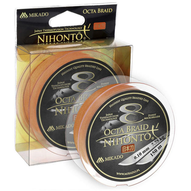 Плетеный шнур " Mikado " NIHONTO OCTA BRAID ORANGE 0,08 (150м) - 5,15кг (+силиконовые приманки)