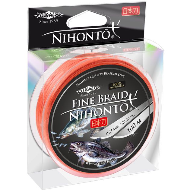 Плетеный шнур " Mikado " NIHONTO FINE BRAID ORANGE 0,40 (100м) - 34,90кг