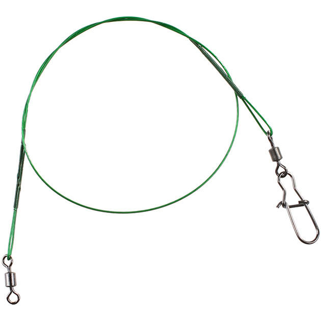 Арт.ZG11-001 Поводок X-Plode "Mikado" стальной (уп.2 шт.) застёжка №2, 2-а вертлюга №7, зелёный, 10кг / 25см {фас.=10уп.}