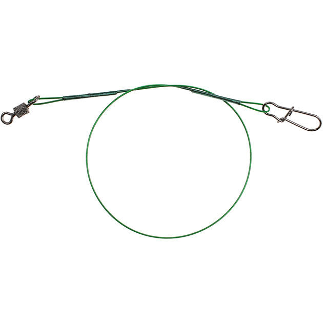Арт.ZG11-006-30 Поводок X-Plode "Mikado" стальной (уп.30 шт.) застёжка №2, 2-а вертлюга №5, зелёный, 10кг / 15см,20см,25см