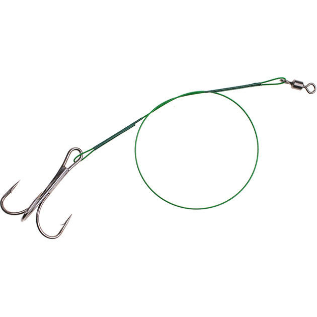 Арт.ZG11-013-30 Поводок X-Plode "Mikado" стальной с тройником №2,1,1/0 (уп.30 шт.) вертлюг №5, зелёный, 10кг / 15см,20см,25см