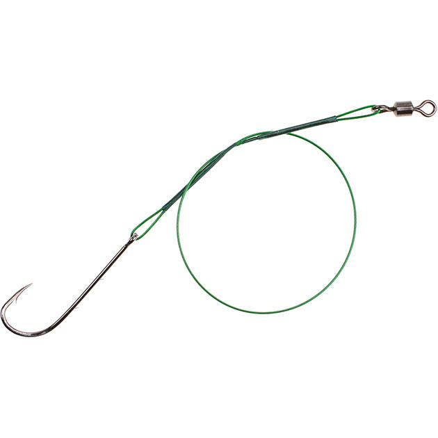 Арт.ZG11-014-60 Поводок X-Plode "Mikado" стальной с крюком №8,7,6 (уп.60 шт.) вертлюг №4, зелёный, 10кг / 15см,20см,25см